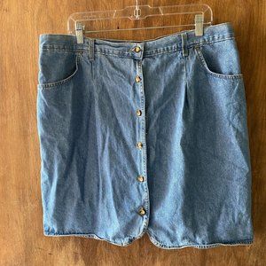 Vintage 90s JUST FOR WOMEN Buttonfront DENIM SKIRT Shirttail HEM 20W